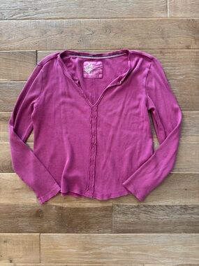 Anthropologie Pilcro Raspberry Thermal Waffle Knit Long Sleeve Top